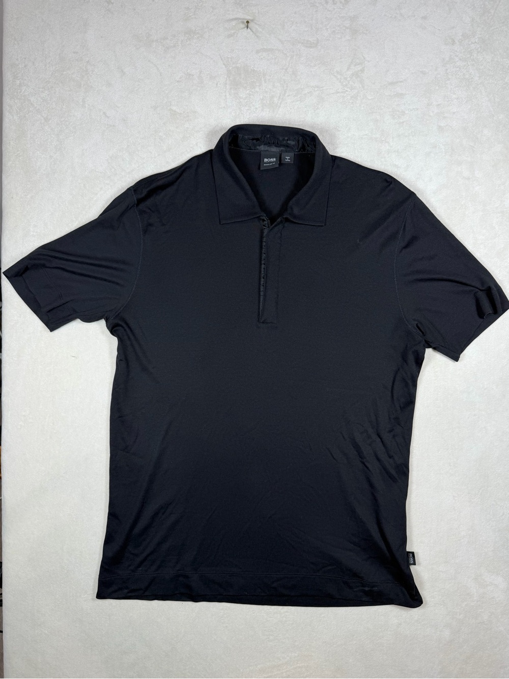Hugo Boss Size Medium Regular Fit Black Short-Sleeve Zip Polo Lux